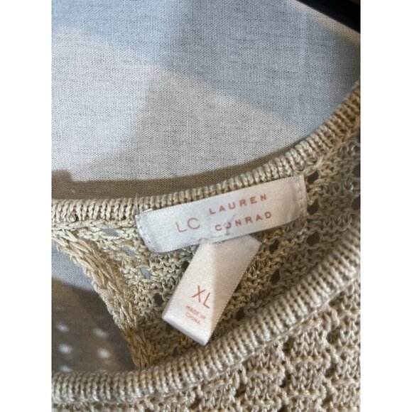 Lauren Conrad Women's XL Open Knit Cold Shoulder Cream Sweater - Picture 2 of 11